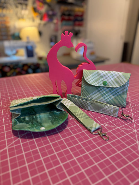 Wristlet Keychain - Mint Plaid