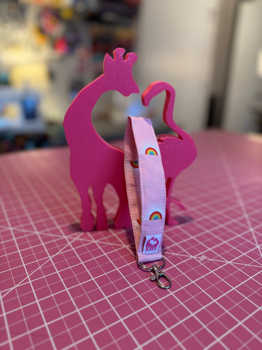 Wristlet Keychain - Pink with Rainbows