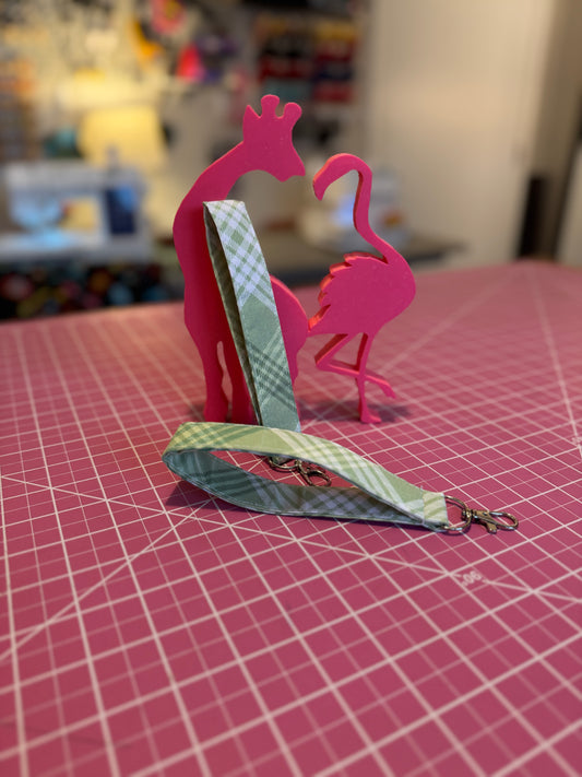 Wristlet Keychain - Mint Plaid