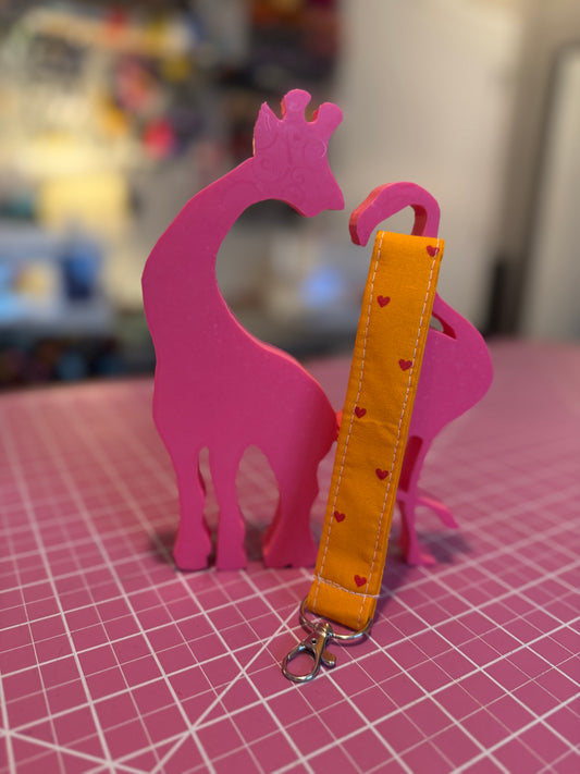 Wristlet Keychain - Orange with Red Hearts